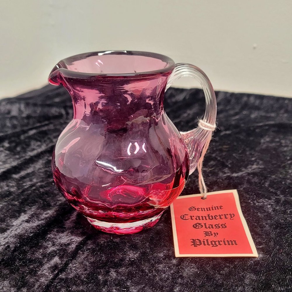 Pilgrim Cranberry Optic Glass Pitcher 3 1/2"